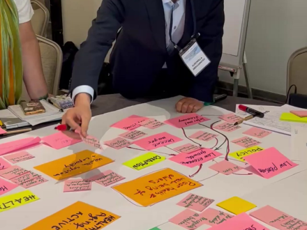 Board full of sticky notes written by participants