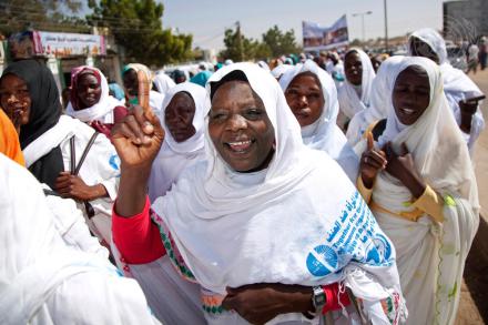Women in El Fasher, North Darfur, march for "16 Days of Activism against Gender-Based Violence", an annual campaign beginning on the International Day to End Violence Against Women (25 November) and ending on Human Rights Day (1 December). The women were joined by staff members of the African Union-United Nations Hybrid Operation in Darfur (UNAMID) as well as representatives from state and government institutions.