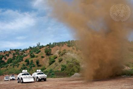 UN vehicles in a field during simulation training