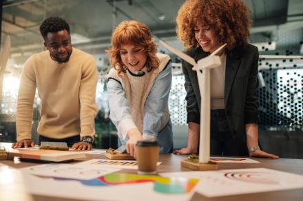 Team discussing innovative, data-informed idea for environmental project