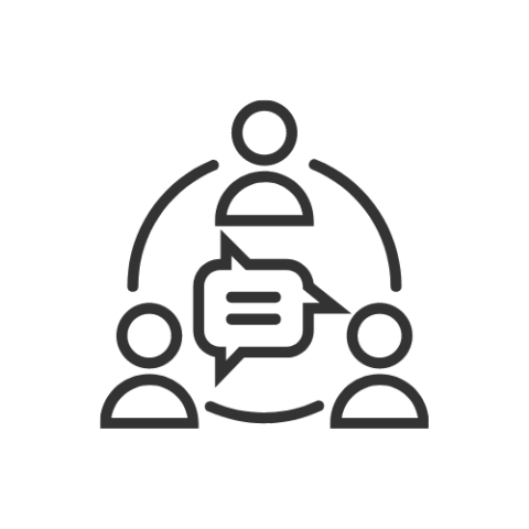 An icon showing three persons having discussions. 
