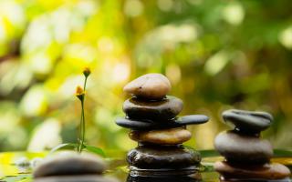 Round stones stacked on top of each other in a pond
