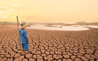 Boy standing in a desert_